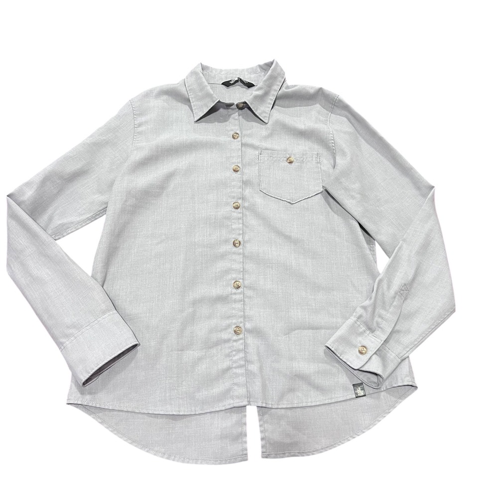 The North Face Stevie Women's M Gray Long Sleeve Button Up Woven Tunic Shirt A4